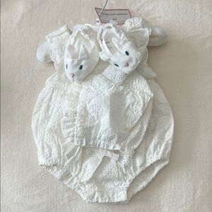 Easter cupcakes & cashmere White Floral Diaper Cover with Bunny Ears